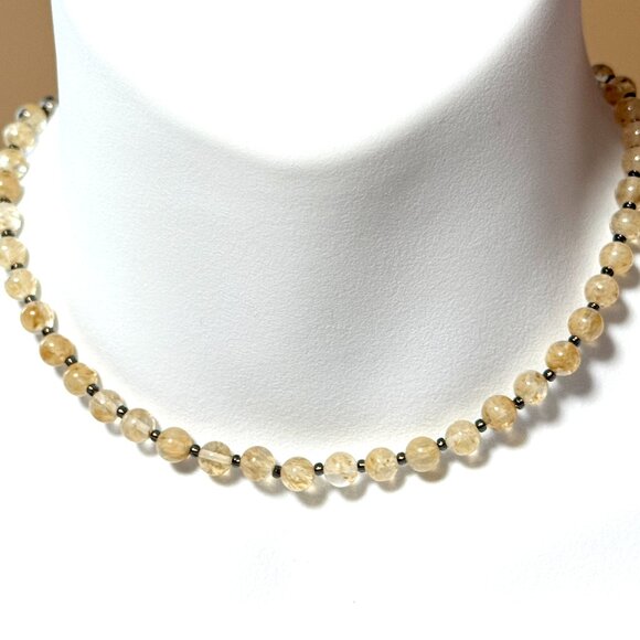 Golden Rutilated Quartz Short Necklace, Gemstone Adjustable Beaded Necklace - Picture 1 of 9